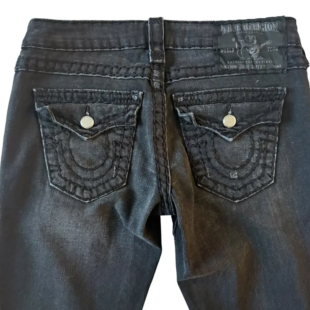 VTG True Religion Jeans Skinny Women’s 26 Black Julie Super T Vintage Biker‎ Y2K - Picture 13 of 15